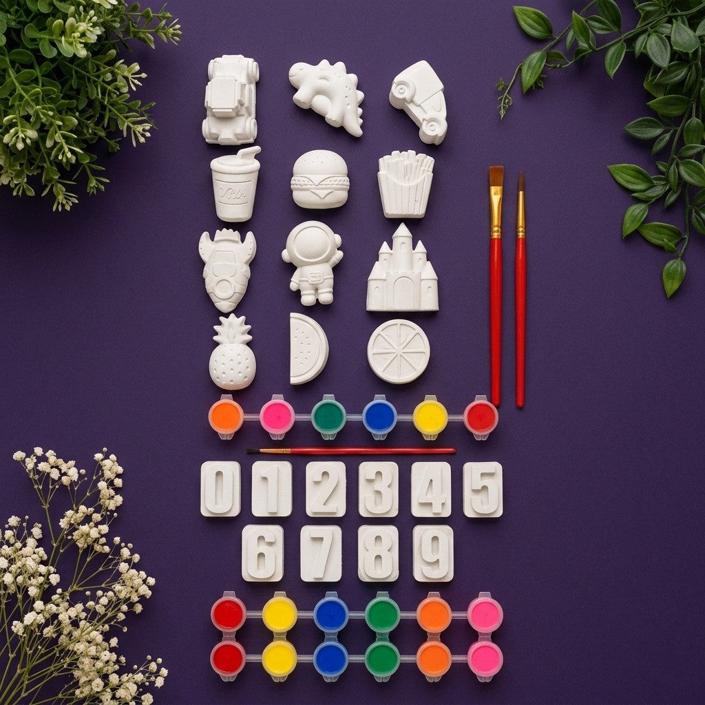 43 Pieces (22 Figures, 18 painting pots & 3 brushes) Kids DIY Painting kits