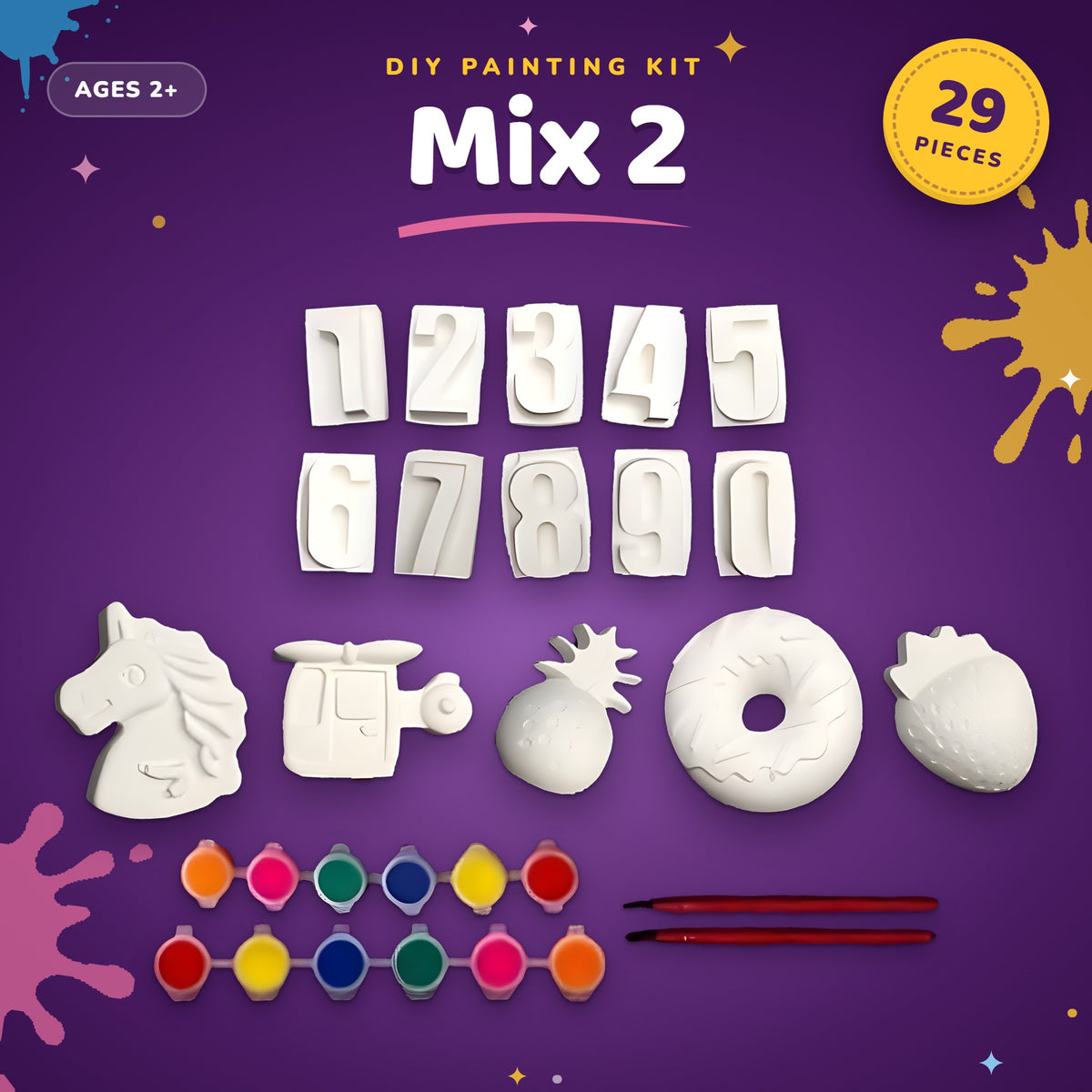 Mix DIY Painting Kit 2 | 29 Piece (15 Figures, 12 Painting Pots & 2 Brushes)