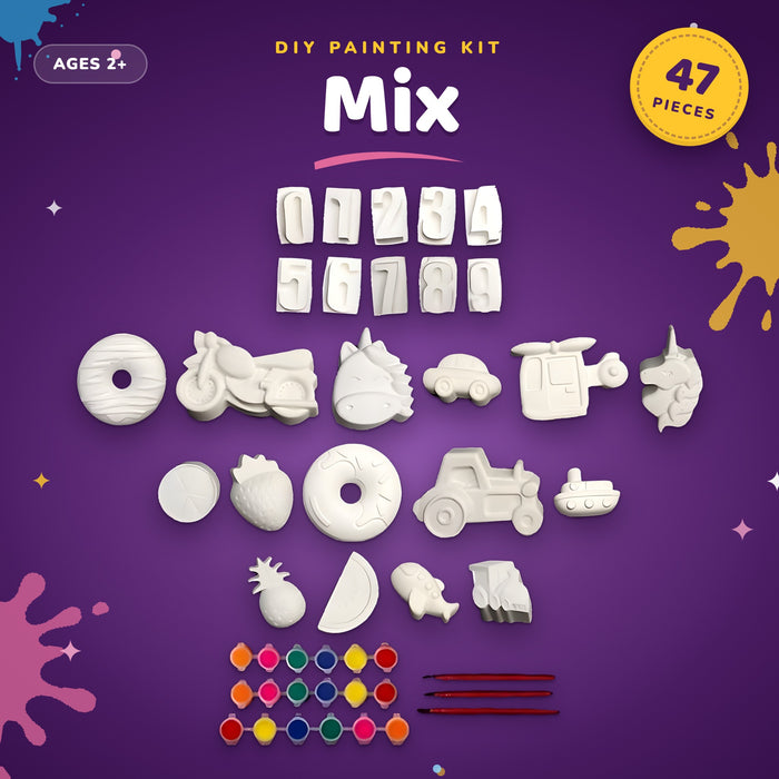 Mix DIY Painting Kit | 47 Pieces (25 Figures, 18 Painting Pots & 3 Brushes)
